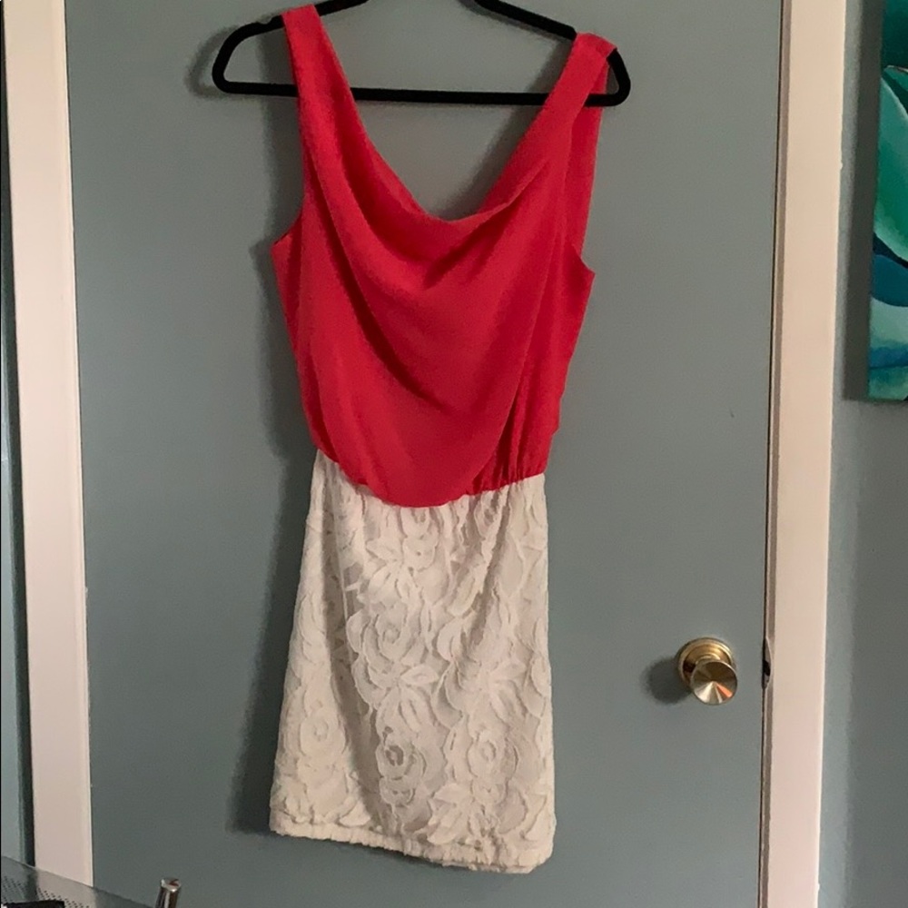 Pink and white dress with open back